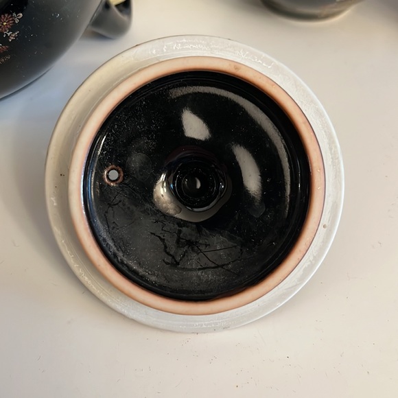 Vintage Japan Tea set black gilded floral bird teapot set with 5 gold trim cups - Picture 13 of 14